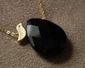 Little Golden Bird Necklace with Onyx on Gold Filled Chain 14kt