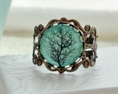 SHOP SALE- Aqua Tree Filigree Ring.  Adjustable.