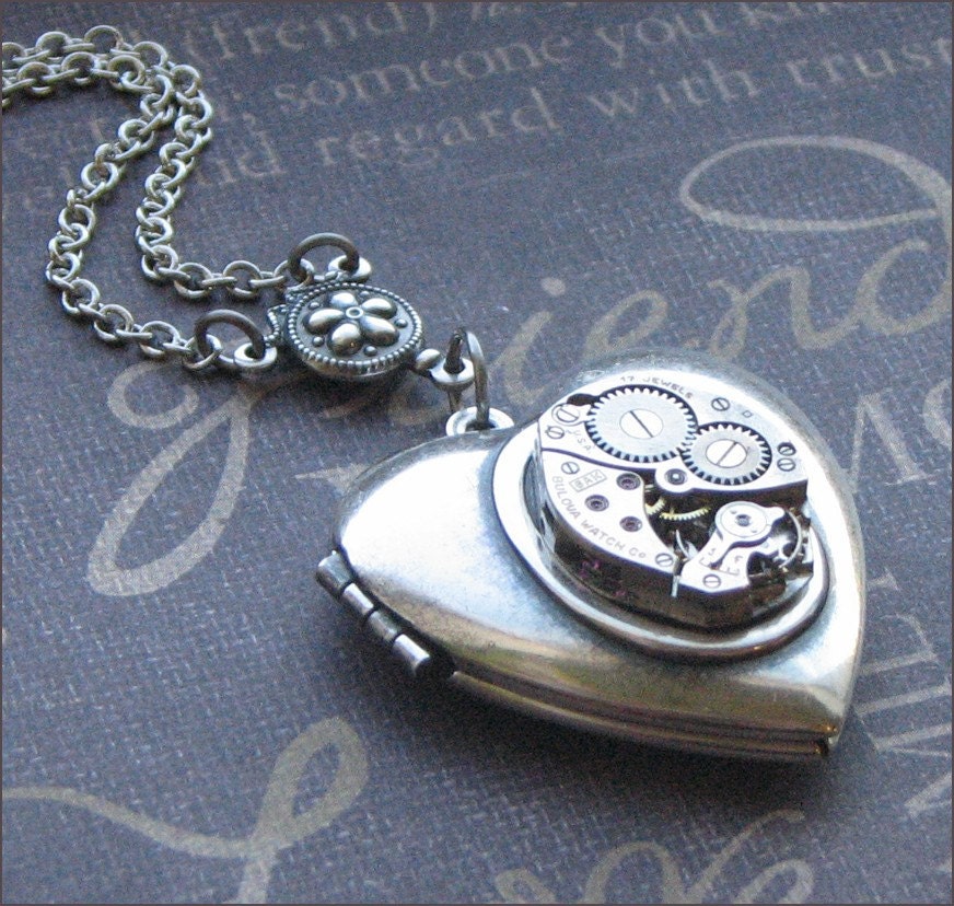 Silver Heart Locket Necklace - Enchanted Mechanical Heart - Jewelry by TheEnchantedLocket - SPECIAL Bride Wedding Anniversary Love You Gift