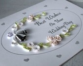Quilled wedding congratulations card with quilling flowers and bells