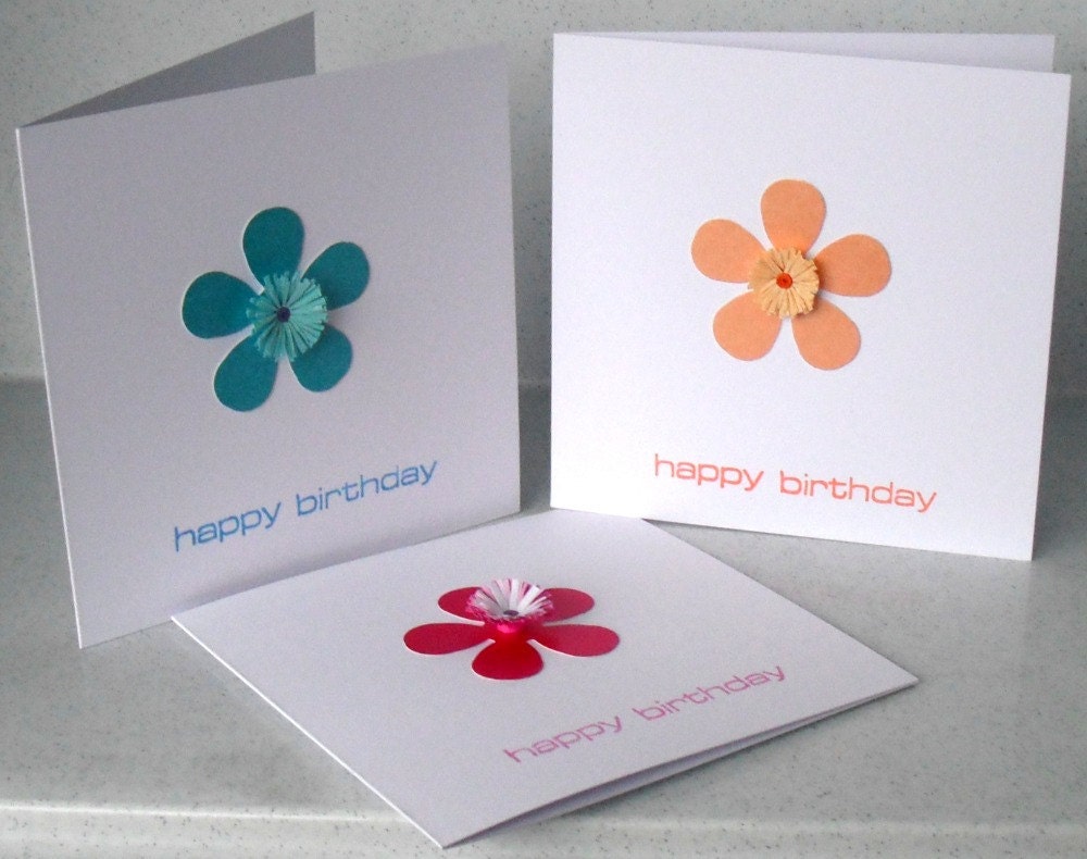 Paper quilling birthday cards, set of 3, quilled flowers