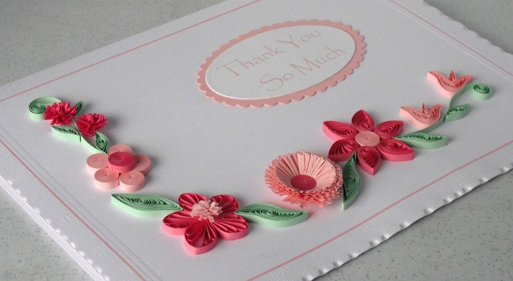 Quilled thank you card with pink quilling flowers