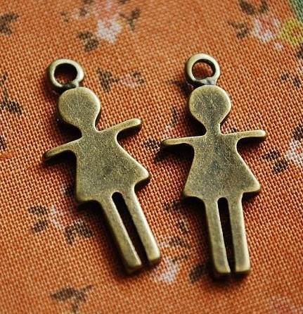 Girl brass charm - 10 ITEMS - pendant - Antique looking -