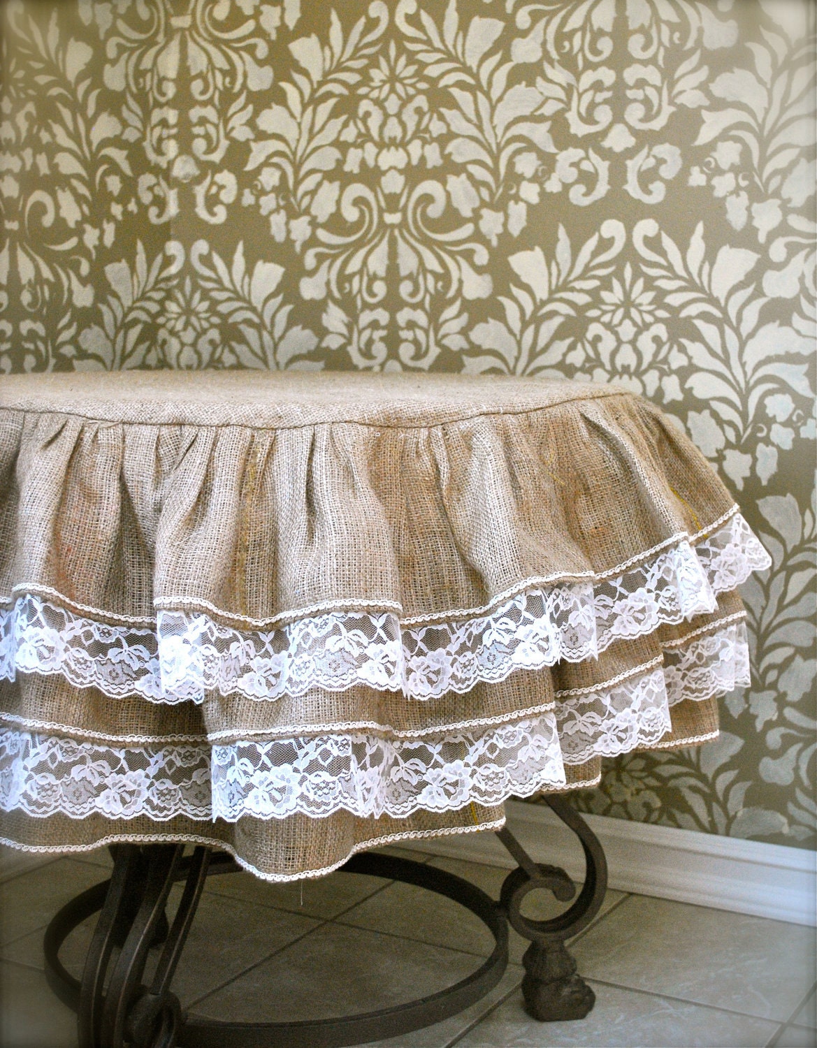 Burlap and Lace Ruffle Tablecloth