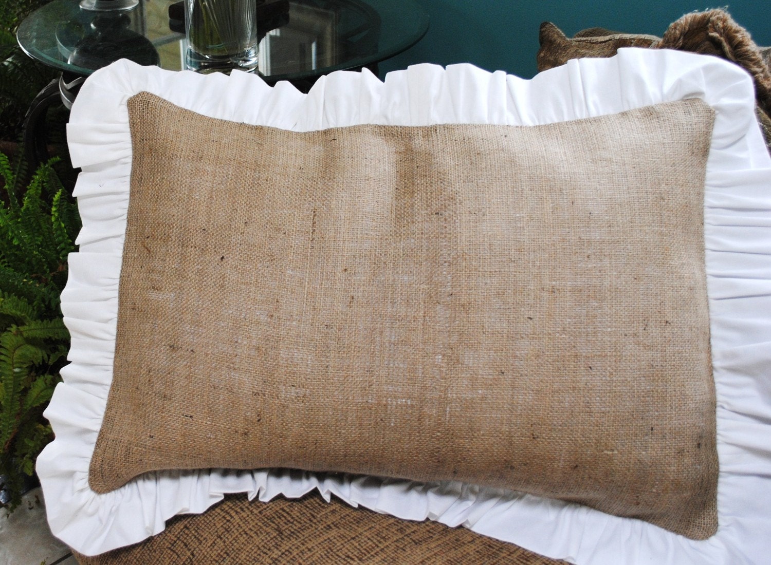Burlap Pillow with Ruffle Edge