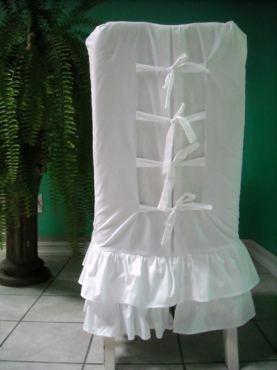 White Ruffled Chair Slipcover