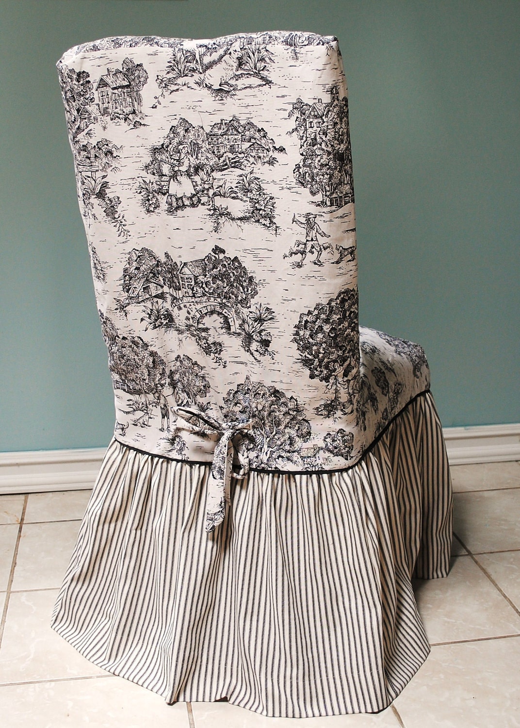 Black and Ivory Toile Chair Cover