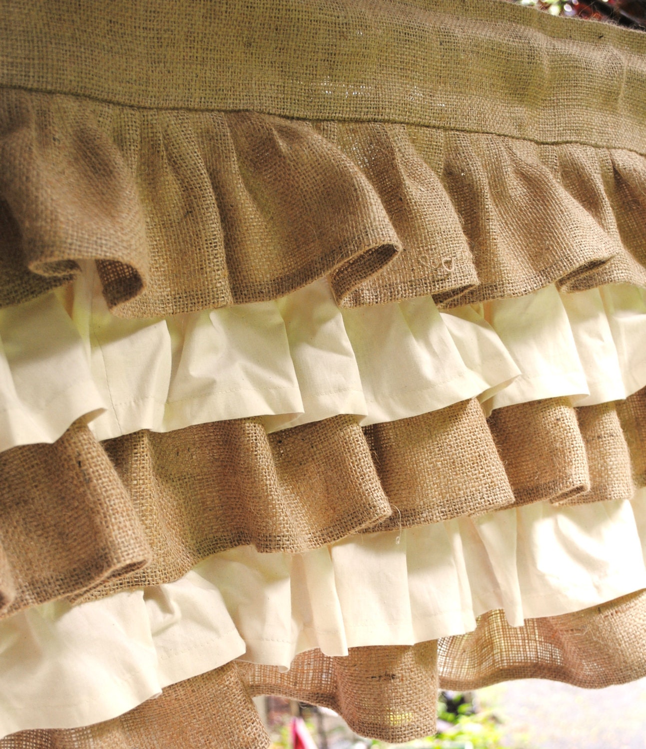 Cream and Natural Ruffled Burlap Valance