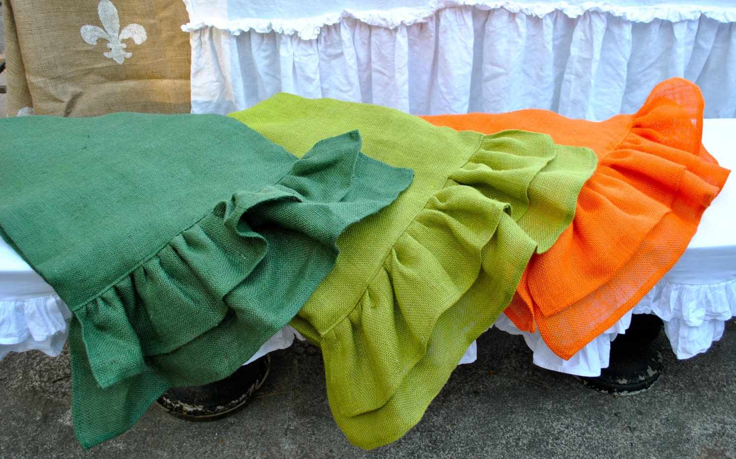 Orange Burlap Ruffle Table Runner