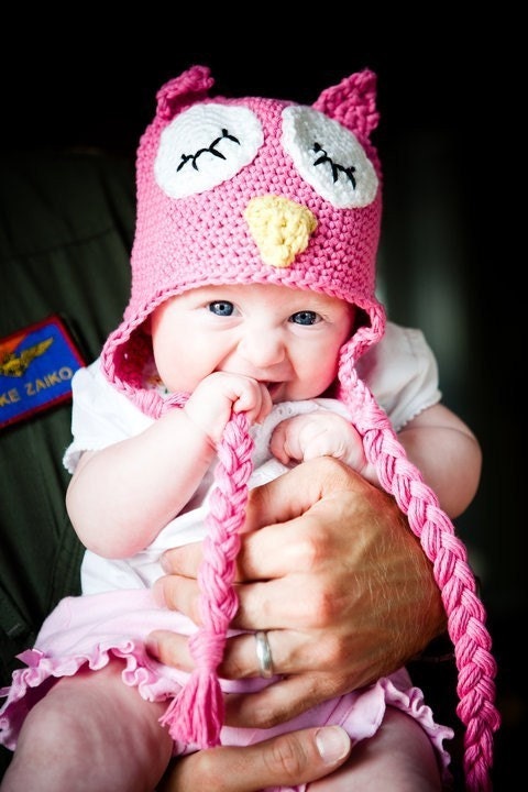 newborn Sleeping Owl Earflap Beanie BOYS OR GIRLS in ANY COLOR- photography prop