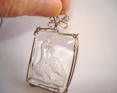 925 Love Birds Clear Crystal Animal Vintage Jewelry Pendant
