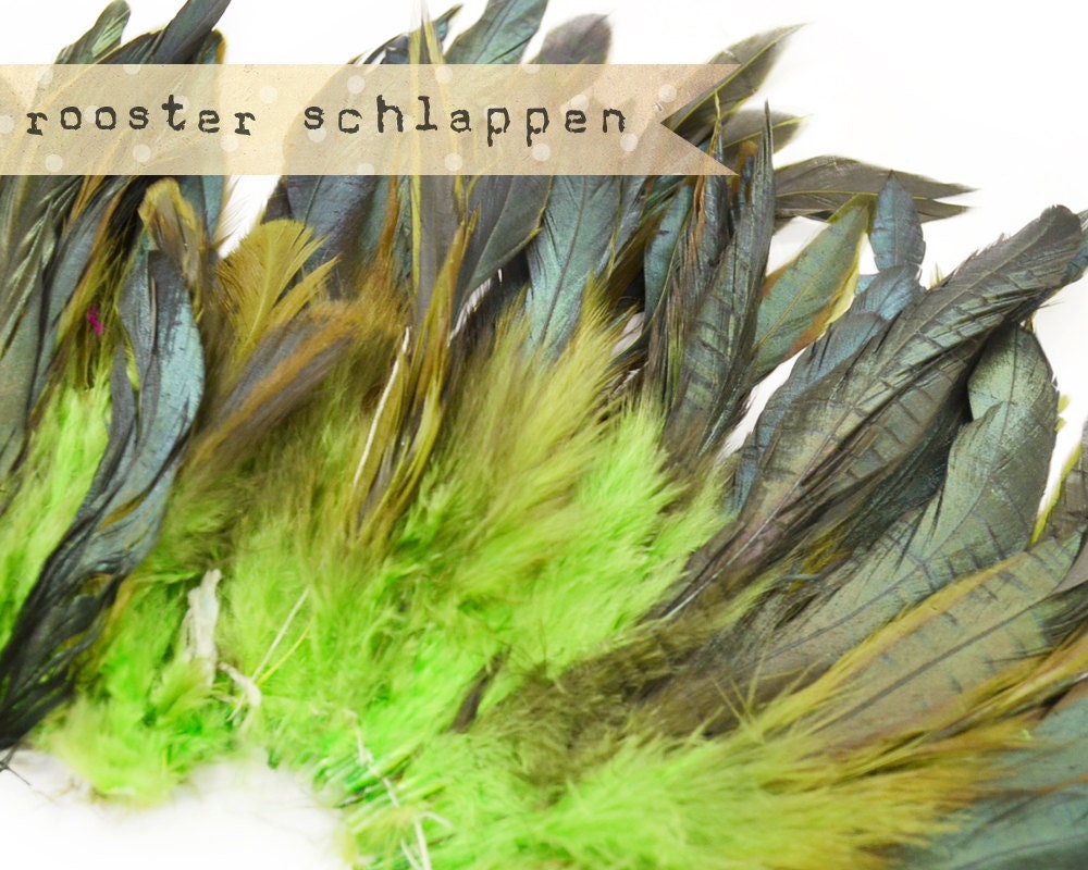 LIME Half Bronze - Rooster Schlappen, Naturally Dyed, Unbleached, 5-7 inches tall