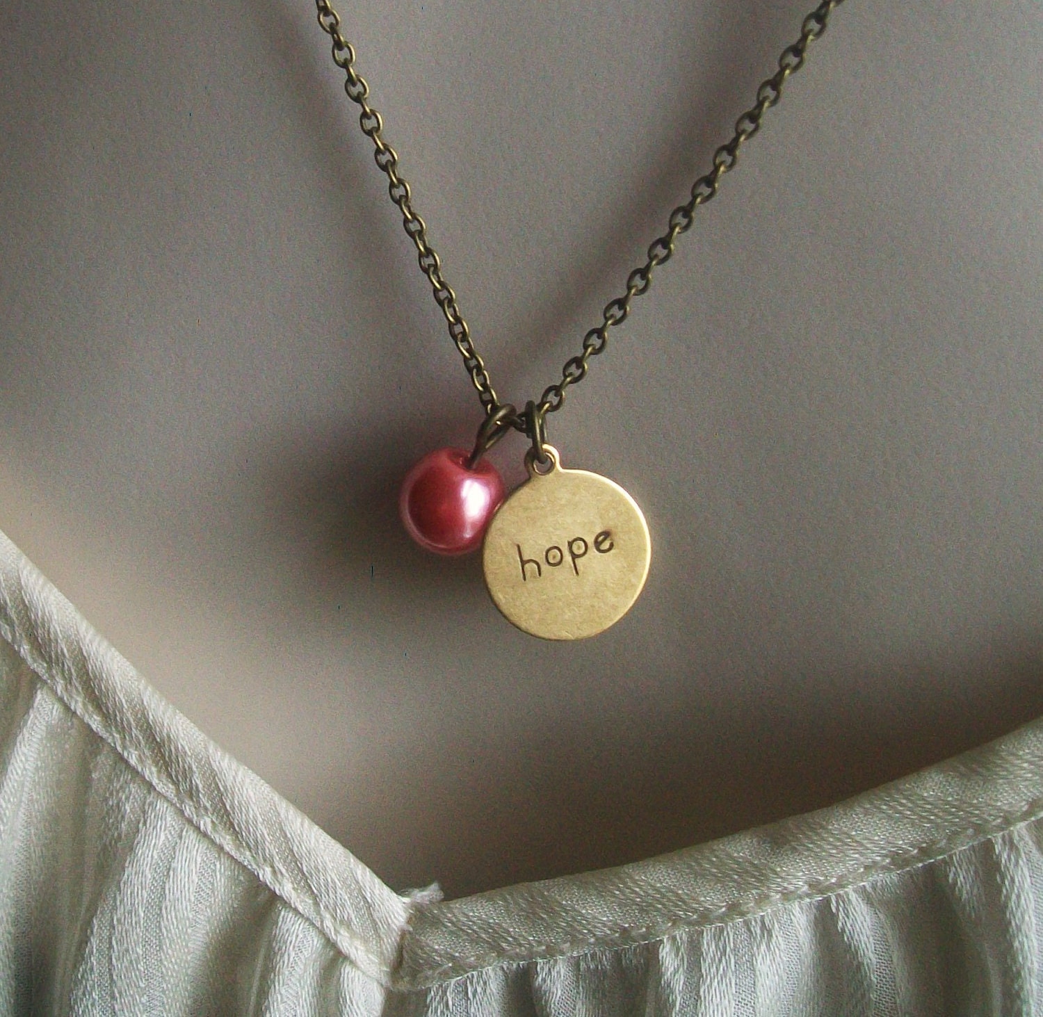Breast Cancer Necklace. Hope Necklace. Pearl Necklace. Inspirational Jewelry. Hand Stamped Necklace. Personalized Jewelry