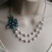 RESERVED for Robbie-Flower Brooch Layered Bib Bridal Statement Necklace. Turquoise Flower Necklace. Wedding Jewelry.