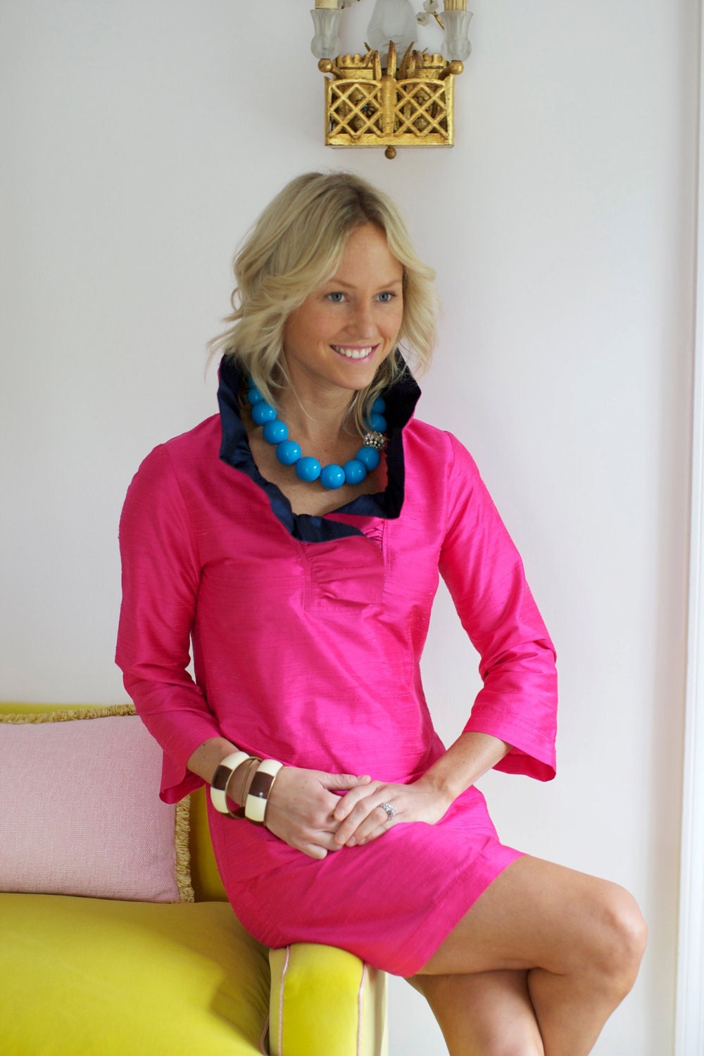 Color Block Ruffle Dress- Fuschia