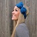 Sapphire Blue Bow Headband with Natural Vegan Coconut Shell Buttons - Adjustable