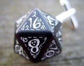 D20 dice cuff links gamers wedding mens accessory business wear geek rpg elf runes elvish die black white fantasy tolkien inscriptions men