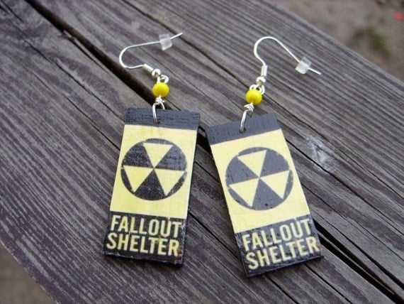 fallout shelter sign earrings post apocalypse atomic bomb nuclear radioactive earrings