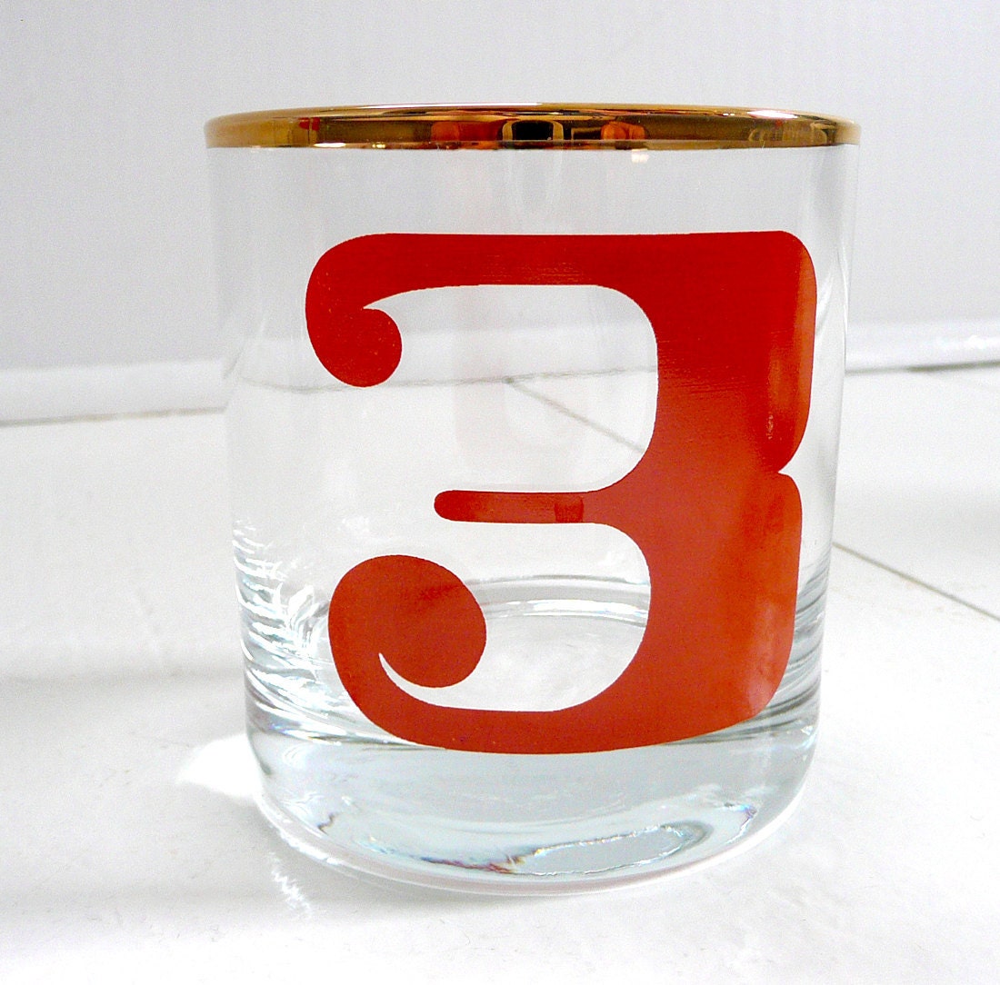 Vintage 70s Numbered Lowball Glasses - Orange, Graphic and Modern