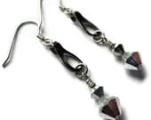 Swarovski Crystal Earrings, Wire Wrapped, Sterling Silver, Chrome, Drop, Metallic, Silver, Glam, Dangle, Sparkle, Shiny, Evening, Beaded