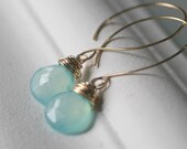Aqua Chalcedony and 14k Goldfill Earrings - Simple Everyday Gemstone Earrings - Personalized Gemstones