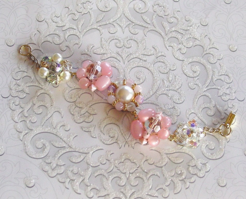 Vintage Earring -Keepsake-Bracelet "Cotton Candy & Pearls" OOAK-Heirloom