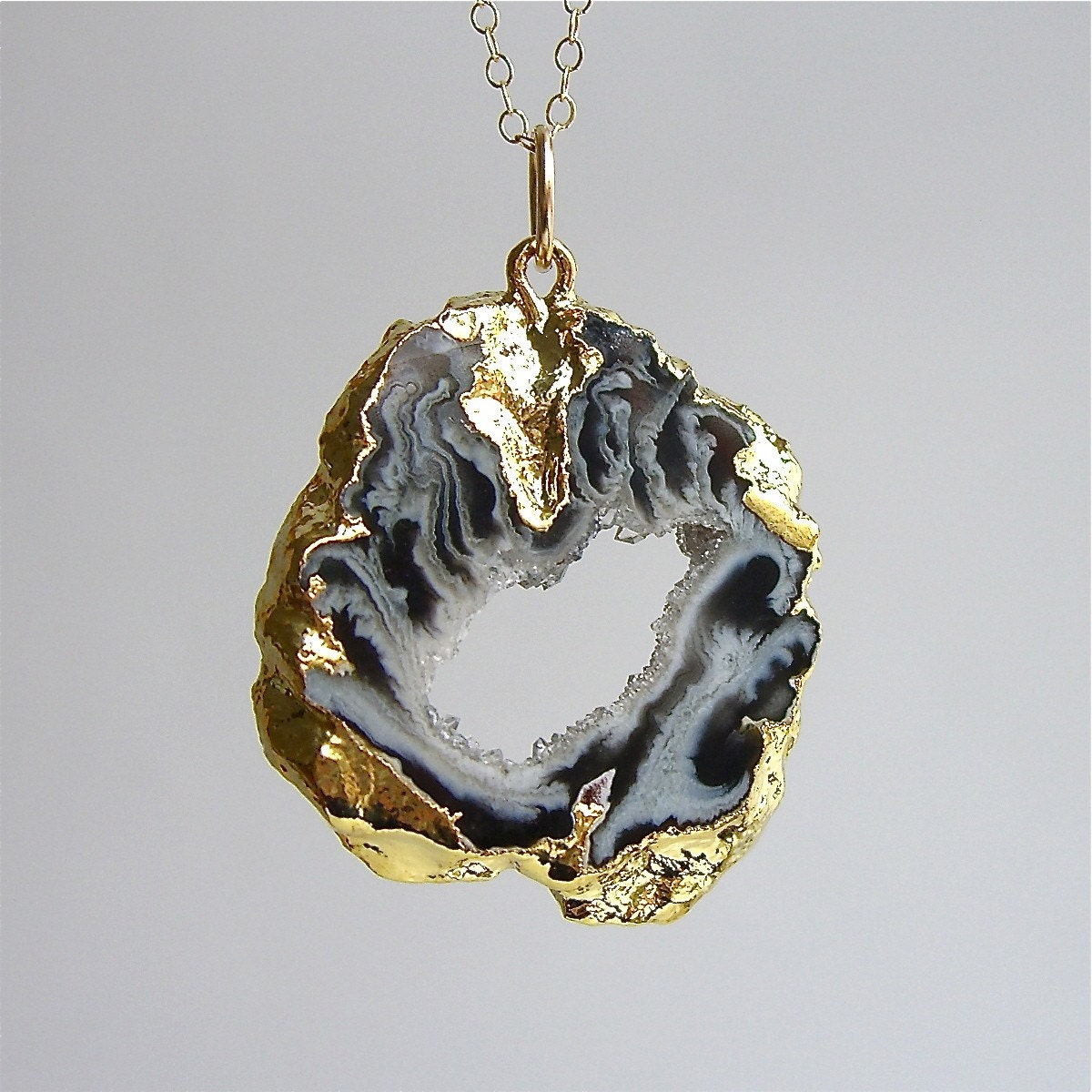 Gold-fill Long Gold Plated Geode Slice Necklace