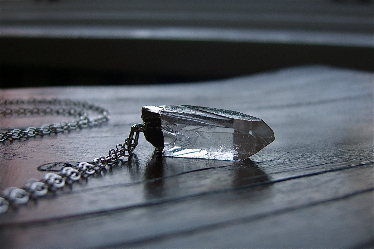 Long Silver Dipped Quartz Point Necklace