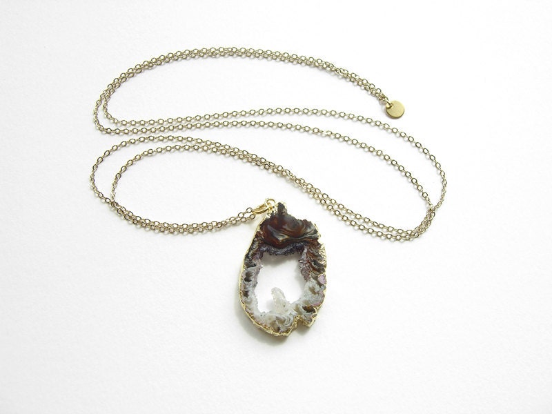 Free Shipping: Gold-plated Long Geode Slice Necklace