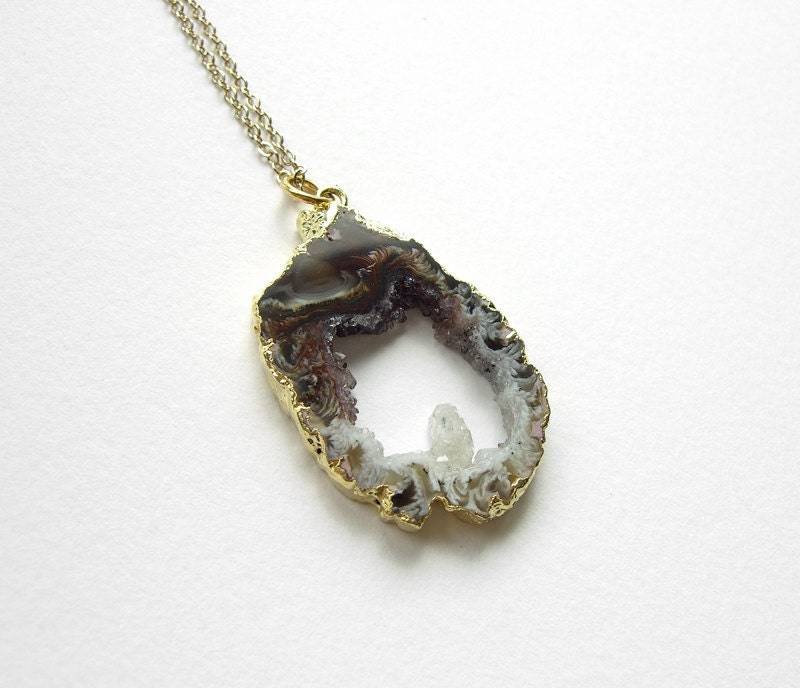 Free Shipping: Gold-plated Long Geode Slice Necklace