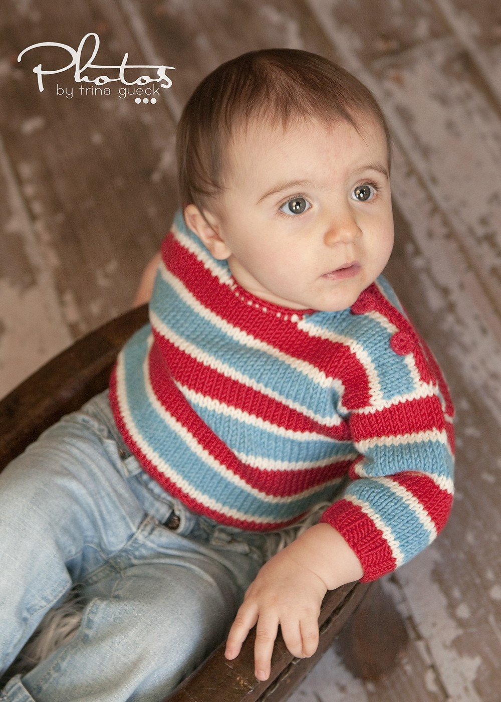Hand Knit Baby Sweater, Unisex -- COLUMBIA ROAD -- Red, White, and Aqua Striped -- Perfect for Spring Baby Showers -- Childrens Clothing