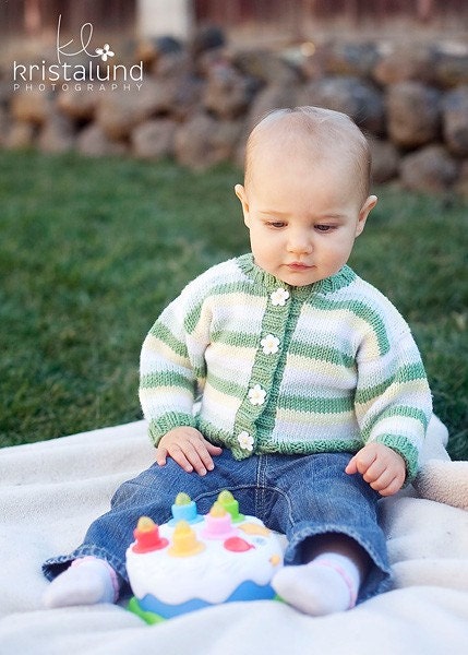 Baby Sweater, Girls -- SPRING ROAD -- Daisy Striped Cardigan -- Childrens Clothing -- Perfect for Spring Baby Showers