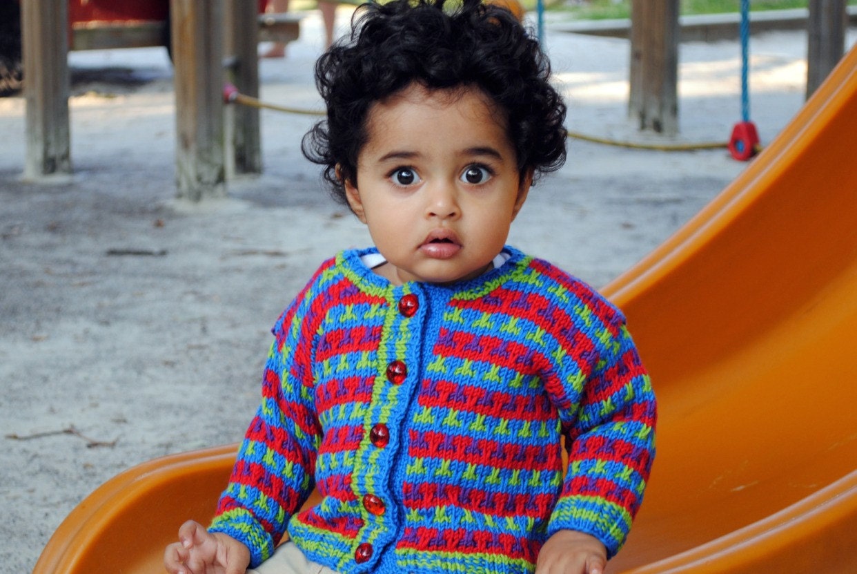 Baby Sweater, Hand Knit, Unisex, MACOMB STREET -- Multi-Colored Cardigan -- Childrens Clothing -- Perfect for Spring Baby Showers