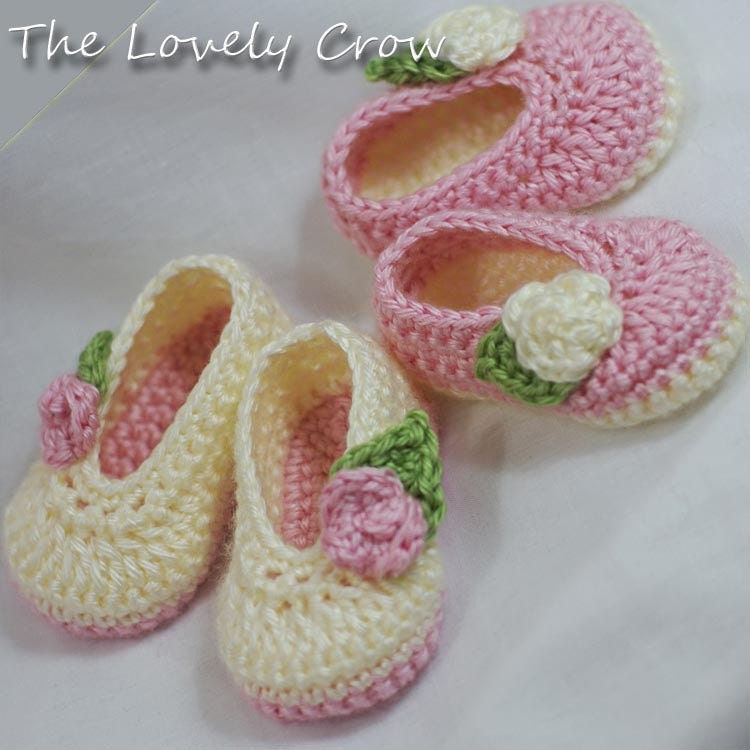 PDF Crochet Pattern for Baby Rosey Ballet Slippers - 4 sizes - Newborn to 12 months.