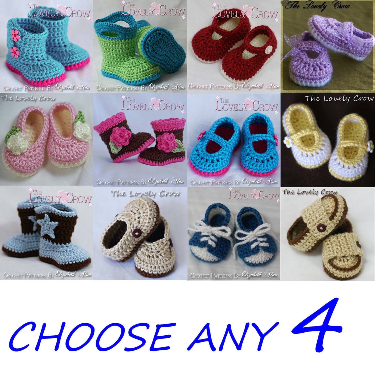 Newborn Crochet Patterns for Babies and Toddlers  - Any 4 Patterns 19.75