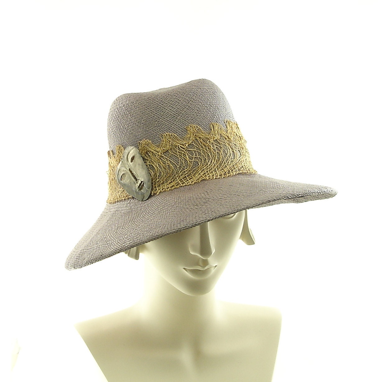Panama Straw Hat for Women - Faded Denim Wide Brim Hat