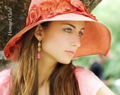 Wide Brim Hat for Women - Panama Straw Hat - Handmade Hat - Kentucky Derby Hat - Peachy Pink - size small