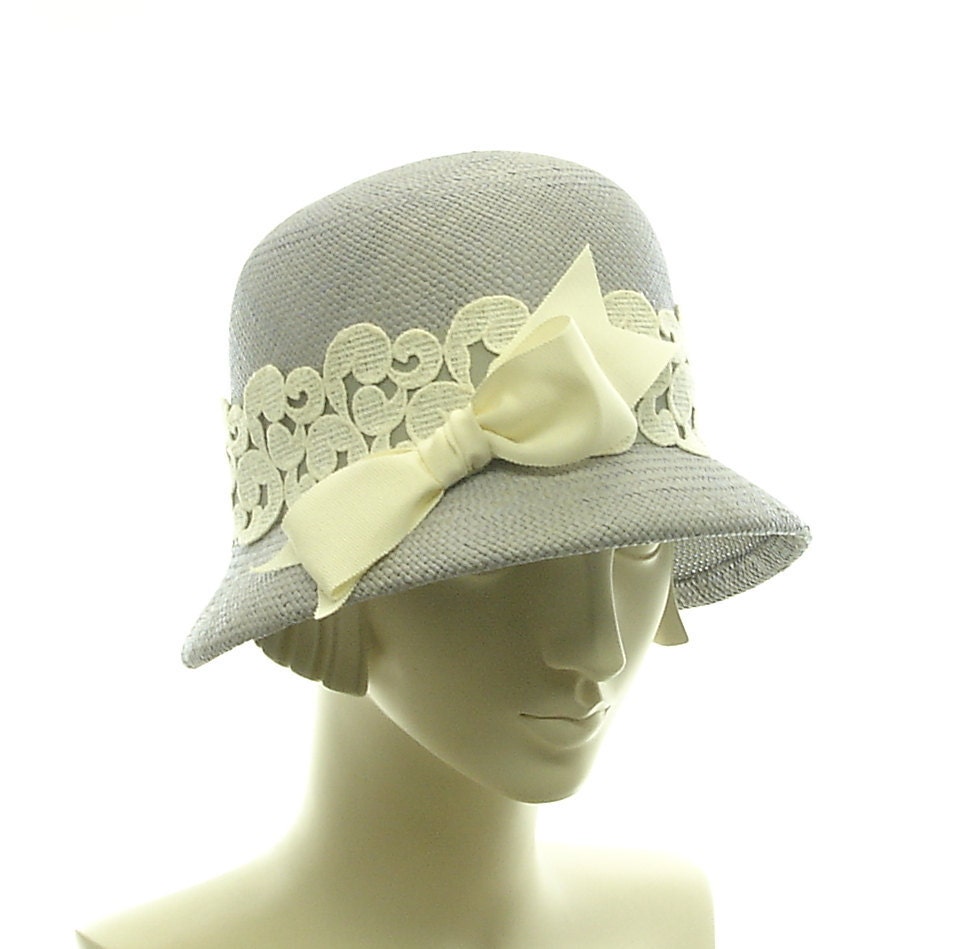 Blue Cloche Hat for Women - 1920s Vintage Style Panama Straw Hat - size Small
