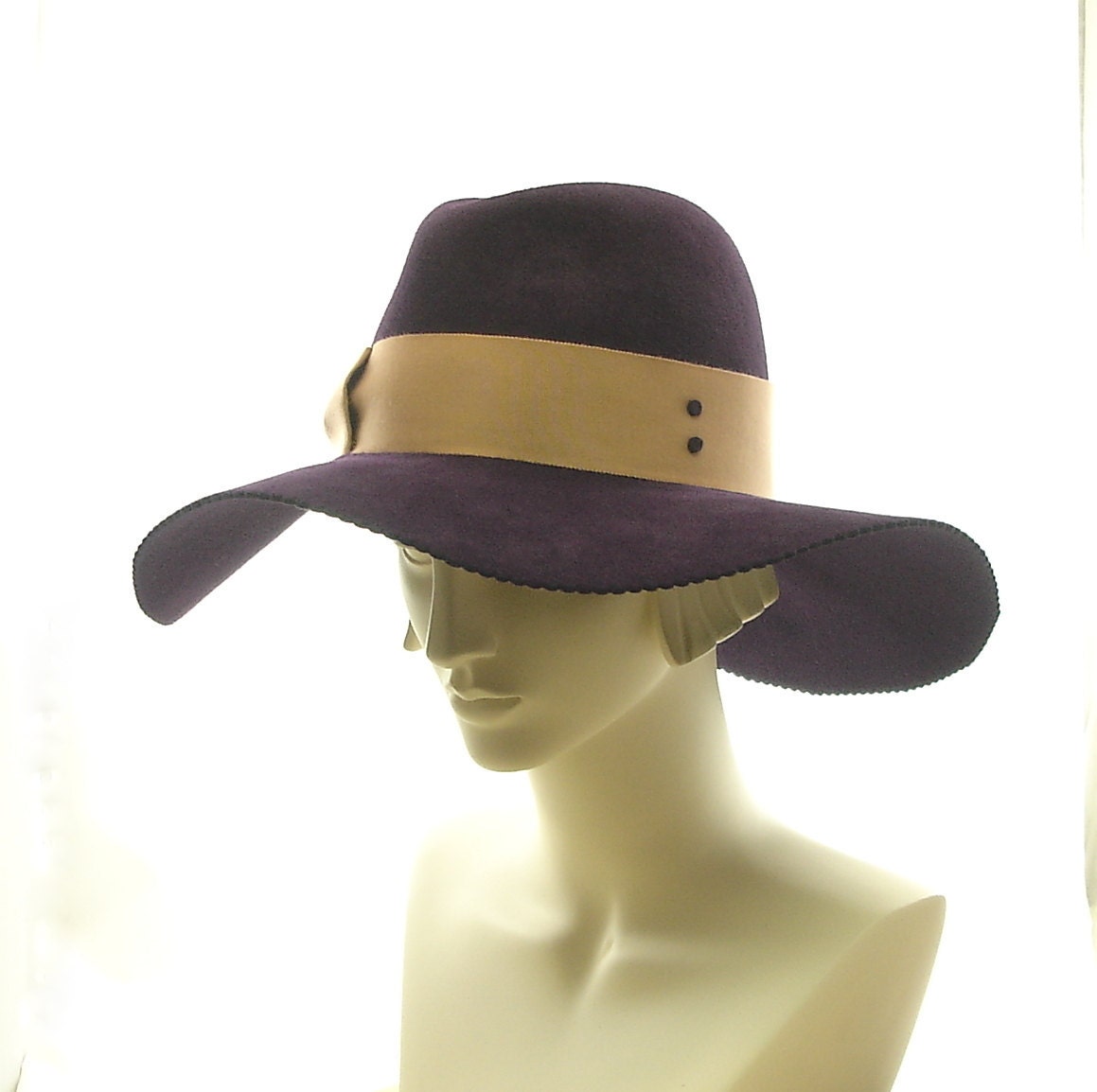 Wide Brim Womens Fedora Hat - Felt Winter Hat - Aubergine Eggplant Purple