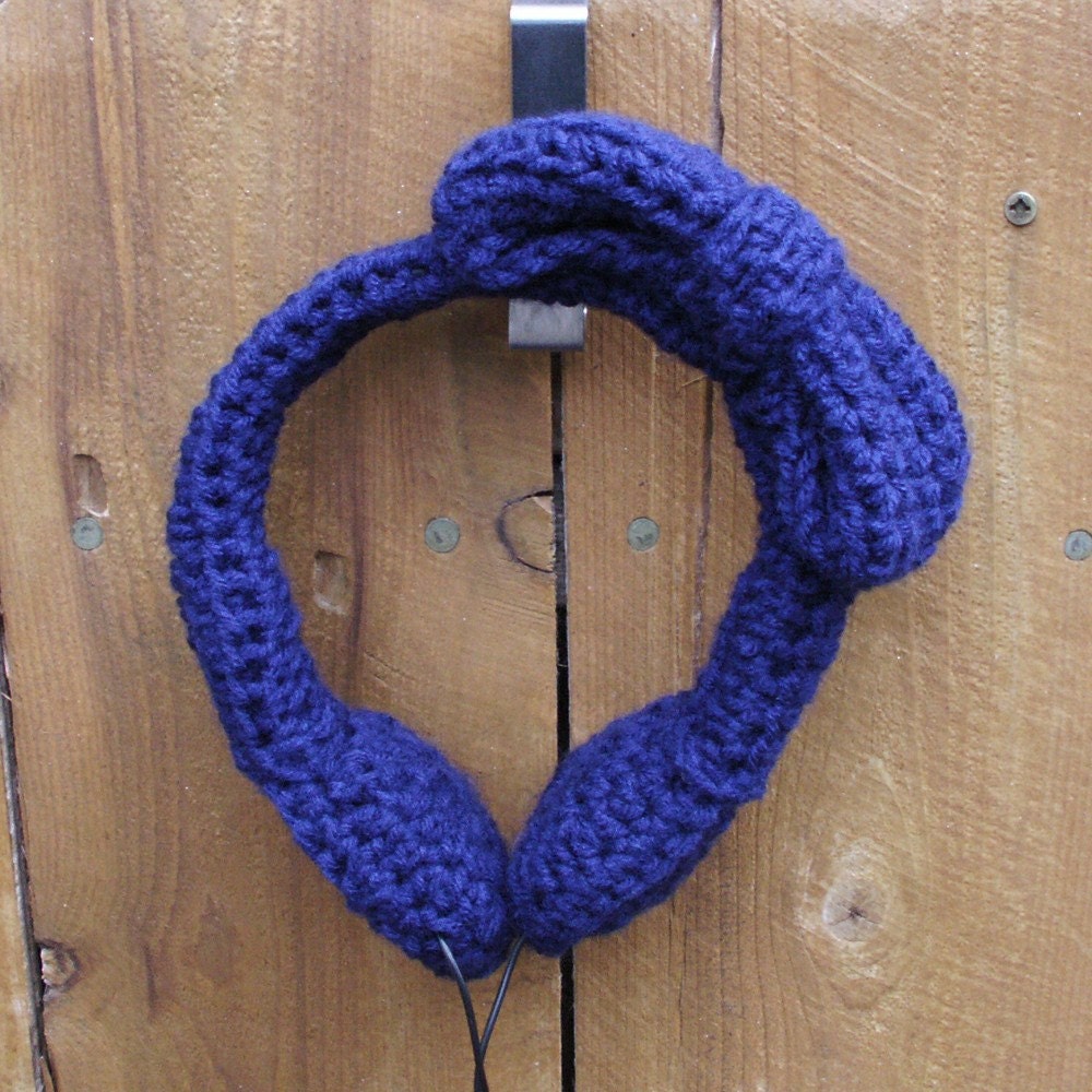 Take This Navy Blue Ribbon Off My Eyes Crocheted Headphones