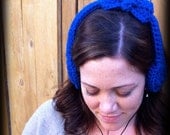 Royal Blue Bow Crocheted Headphones