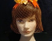Orange Floral Vintage Headpiece with Veil