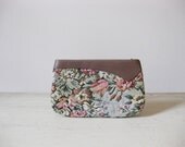 vintage floral tapestry and leather clutch