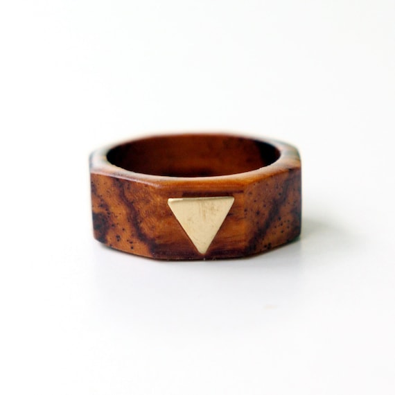 wood and brass triangle ring
