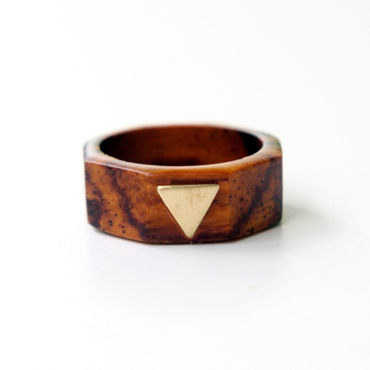 wood and brass triangle ring