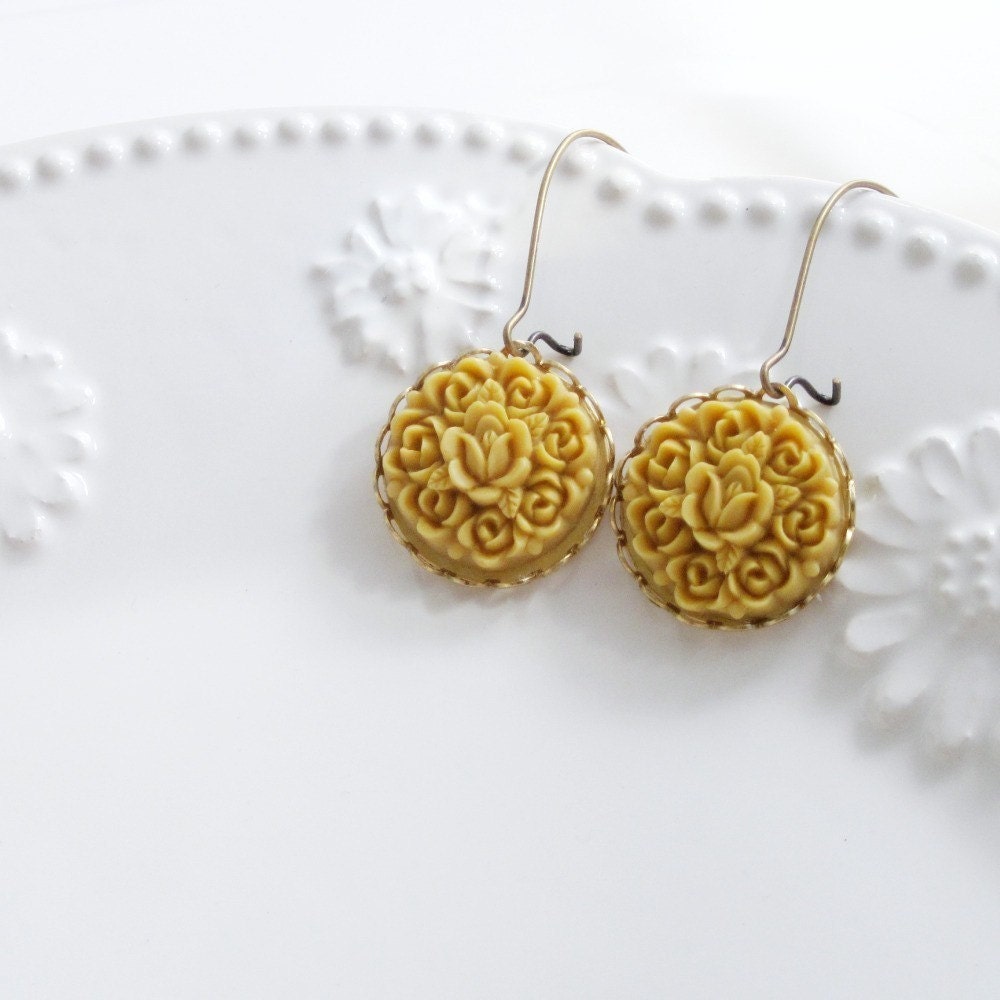 Yellow Flower Earrings, Mustard Flower Earrings, Flower Cluster Earrings, Vintage Style Jewelry, Buttercup Yellow, Autumn Fashion - Garland - laurenblythedesigns