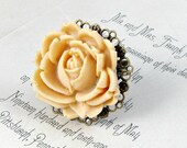 Ivory Rose Ring Cream Flower Ring Vintage Style Filigree Cocktail Ring Statement Ring Bride Bridesmaid Wedding Jewelry - Ivory  Rose