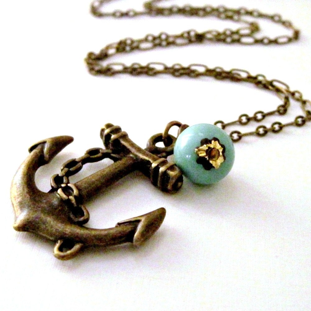 Anchor Necklace Nautical Necklace Beach Wedding Turquoise Charm Necklace Anchor Pendant Necklace Resort Jewelry Sea - Sweet Anchor