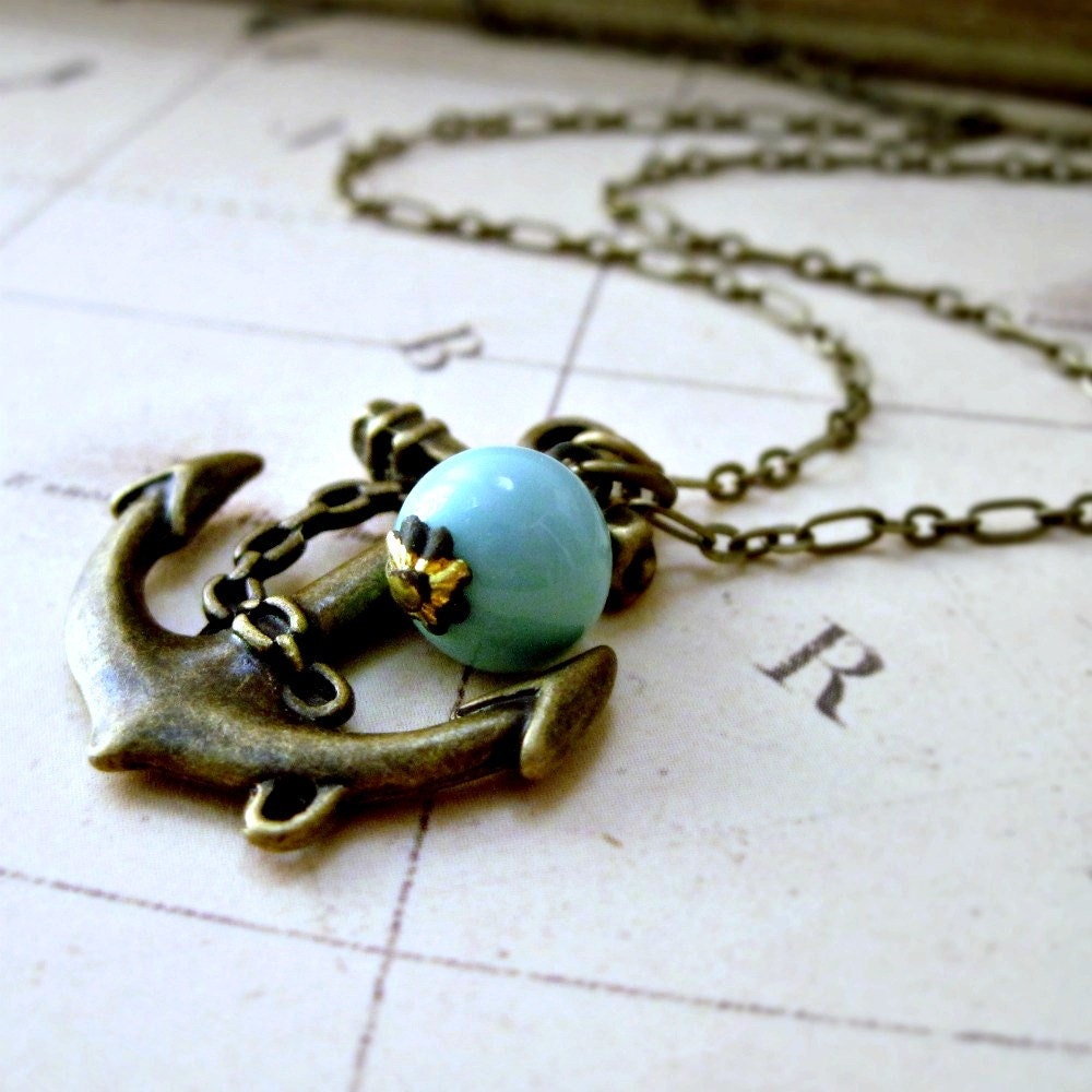 Anchor Necklace Nautical Necklace Beach Wedding Turquoise Charm Necklace Anchor Pendant Necklace Resort Jewelry Sea - Sweet Anchor