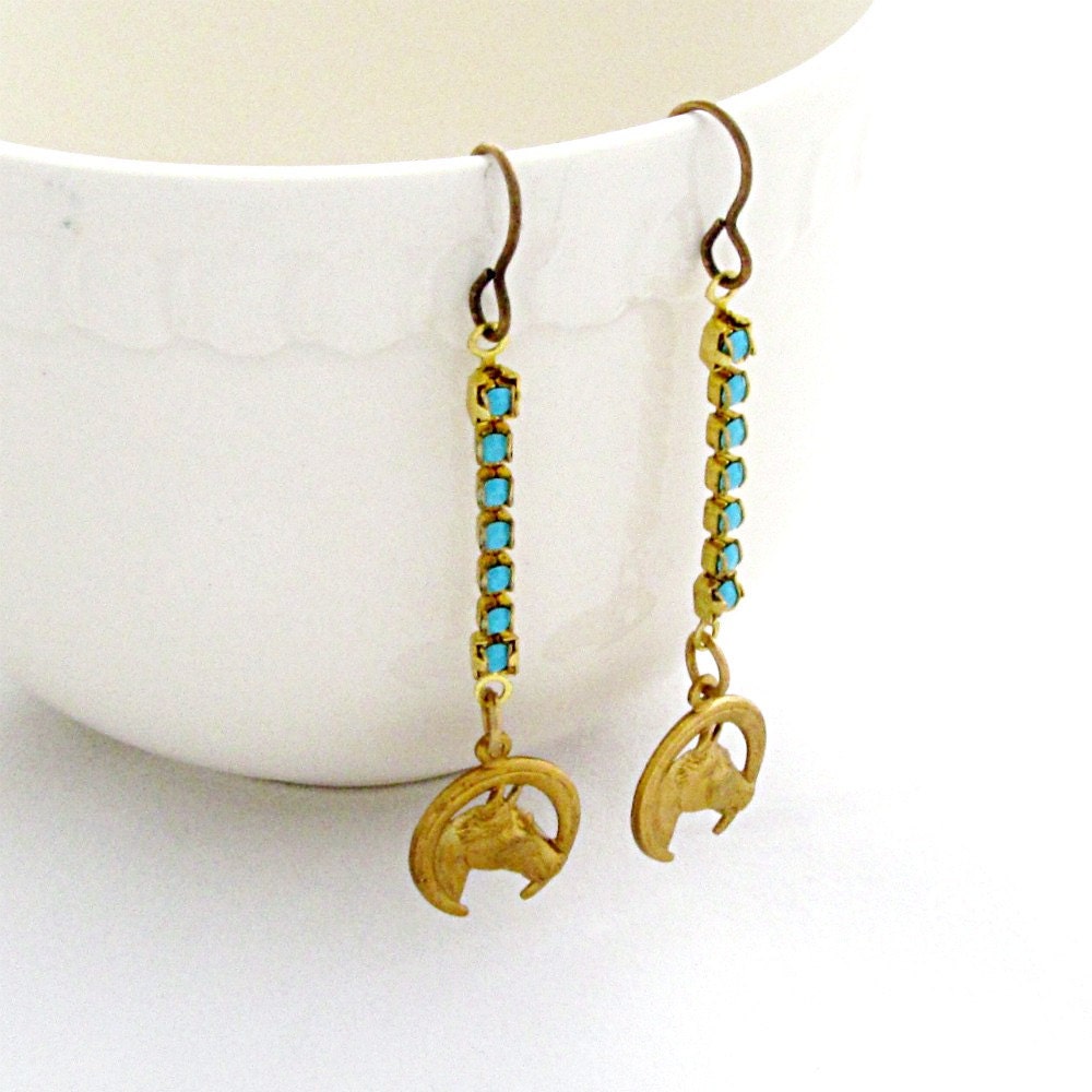 Horse Earrings Turquoise Earrings Vintage Horse Earrings Rhinestone Earrings Southwest Jewelry - Sundance Sparkle
